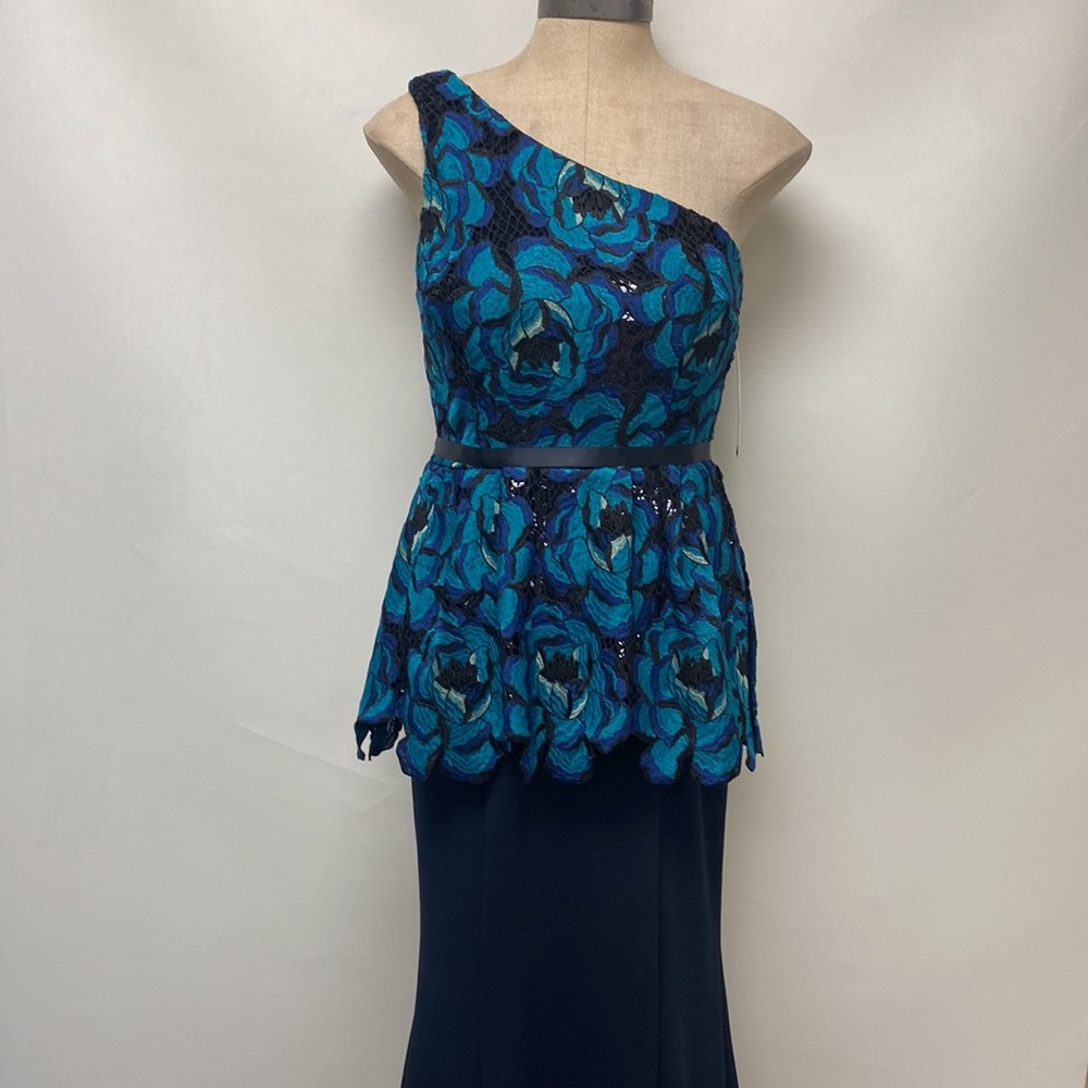 Aidan Mattox one shoulder embellished lace bodice long gown - Picture 6 of 11